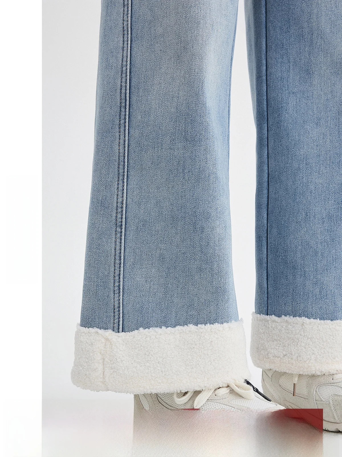 

High Waist Wide Leg Denim Jeans Women's Winter New Style Fleece Lined Loose Fit Patchwork Casual Straight Leg Trousers