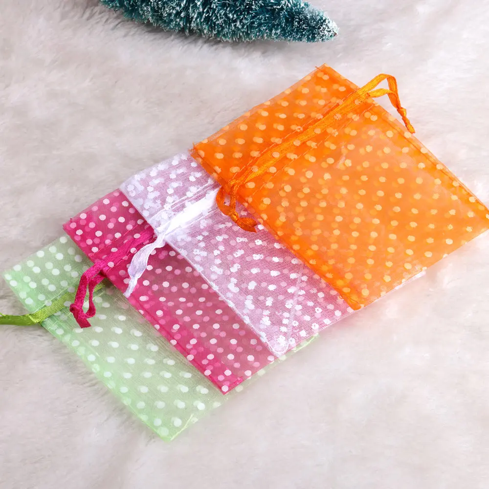 

25pcs/lot Organza Candy Bag Hight Qulity Polka Dot Drawstring Pouches For Wedding Christmas Party Jewelry Packing Gift Bags