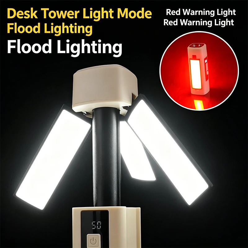 Rechargeable LED Camping Lantern 4 Foldable Panels Portable Work Light Dimmable Emergency Flashlight for Camping Hiking 1 PC