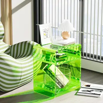 壓克力唱片機桌附收納架 – 時尚床頭收納櫃,經久耐用,非常適合臥室、客廳等場所。 6 最佳銷售 亞克力家具 - №2