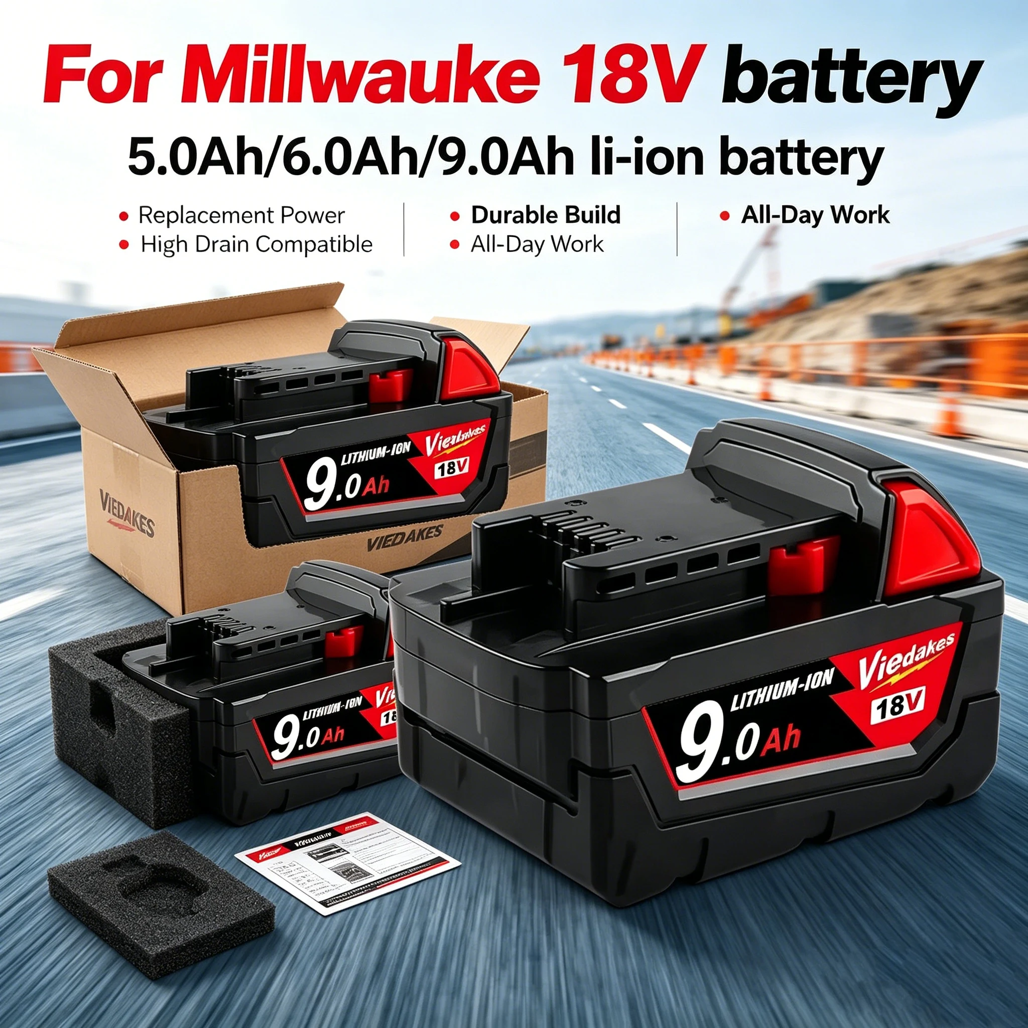 High-capacity For Milwaukee18V Battery,9/6/5Ah Replacement Battery For M18B5 48-11-1860 48-11-1850 48-11-1840 Tool Battery