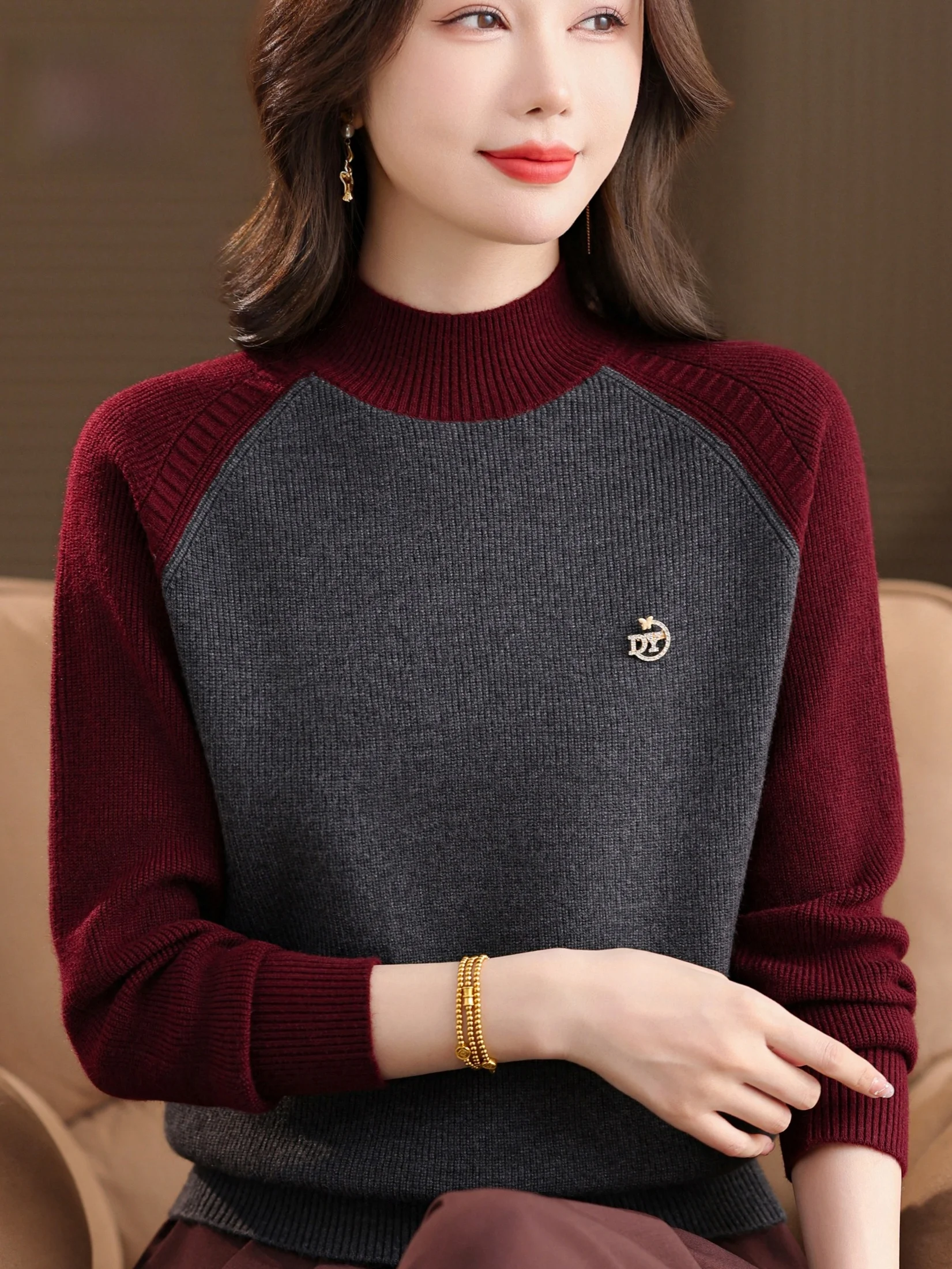 

Warm Knitted Sweater f High Collar Women's Base Layer Autumn Winter New Sle Middle Aged And ly Faionable Thiene...