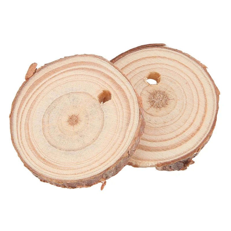 H-W 40 pièces 3-4CM tranches de bois rondes naturelles inachevées cercles avec disques de bûches d'écorce d'arbre pour bricolage artisanat décoration de fête à la maison