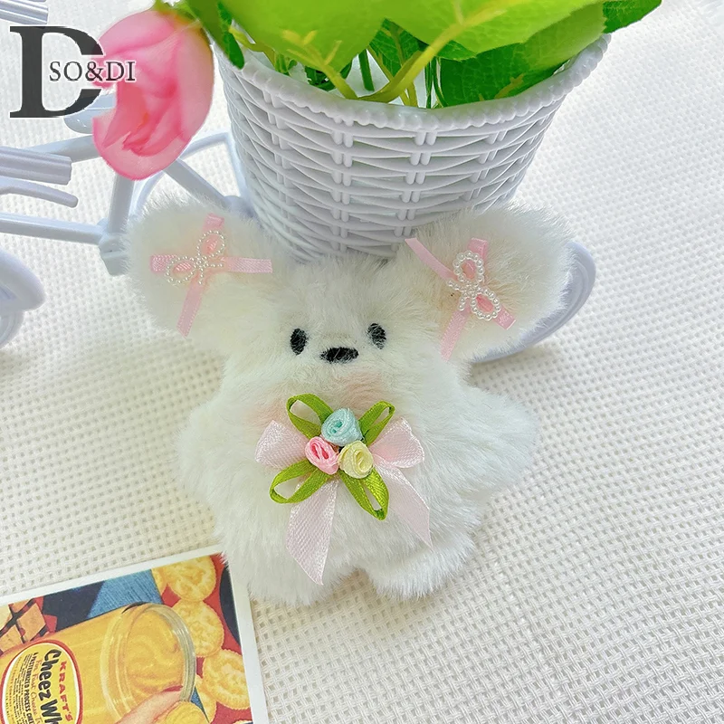 Pendentif en peluche petit chien blanc grinçant, clé de dessin animé mignon, sac de décoration, petit cadeau