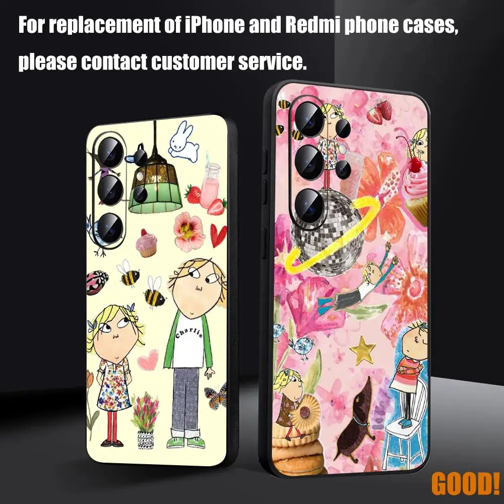 Funda de Teléfono con Dibujo Animado de Charlie Lola para Samsung Galaxy S26 S25 S24 S23 S22 S21 S20 Plus Ultra Fold A, Negra Suave