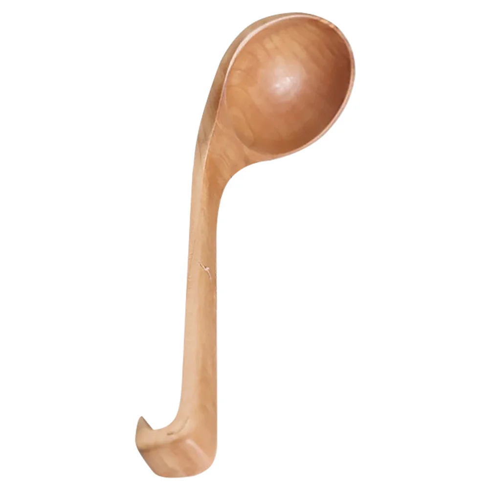 

Japanese Wooden Soup Ladle Long Handle Hanging Design Large Capacity Natural Wood Soup Spoon Kitchen Cooking Serving Spoon