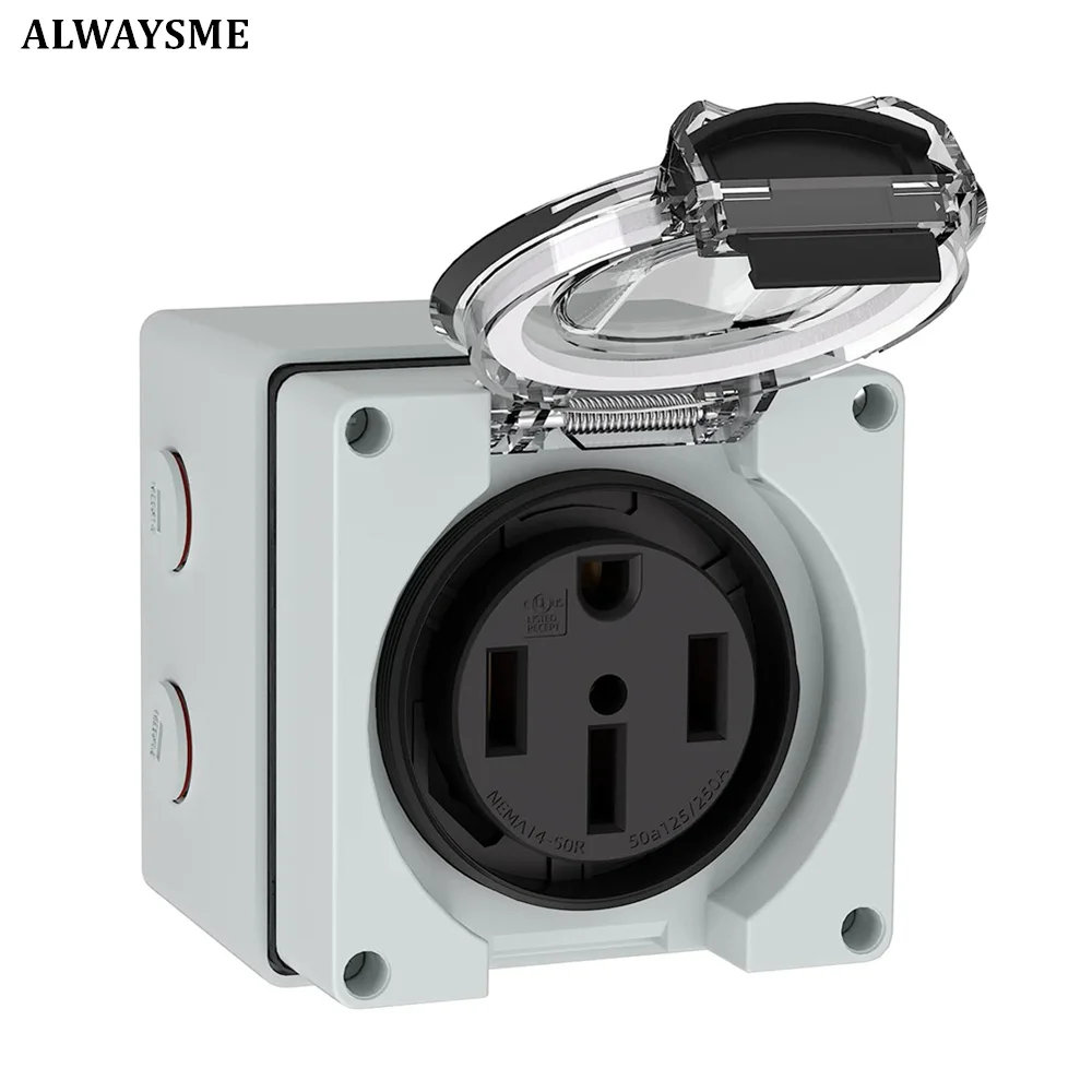 ALWAYSME 50 AMP NEMA 14-50R Power Outlet Box For RV, EV, Generators