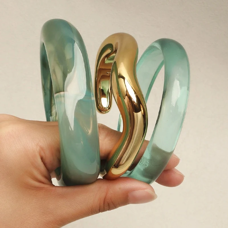 3-teiliges Retro-Tie-Dye-Harz-Armreif-Set für Damen, klobige, unregelmäßige Acryl-Manschettenarmbänder, täglicher Statement-Schmuck, Geschenk, neu – Detail 1