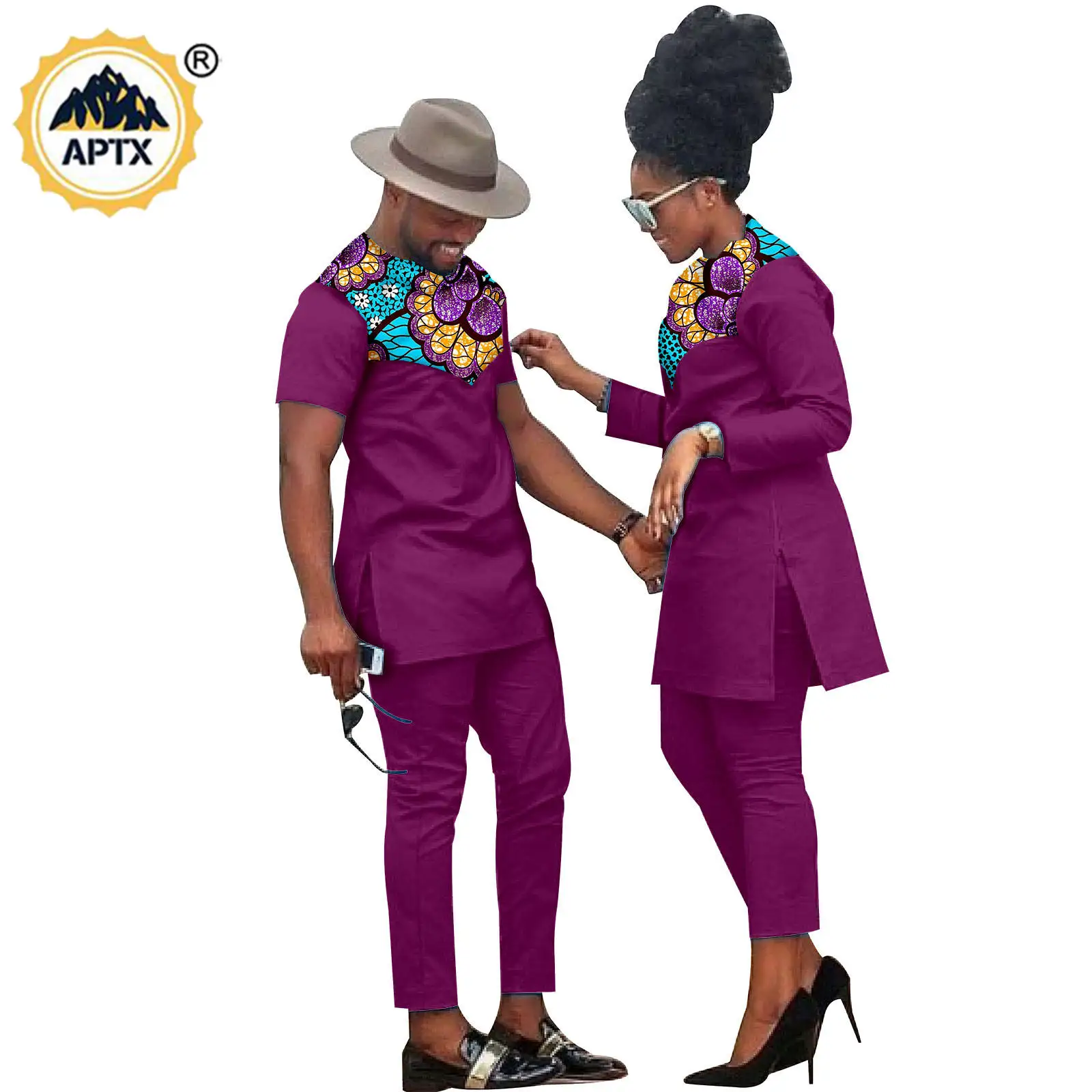 Trajes africanos Bazin Riche para hombres y mujeres, conjuntos de ropa para parejas africanas, trajes a juego, caftán, Patchwork, Top y pantalón,