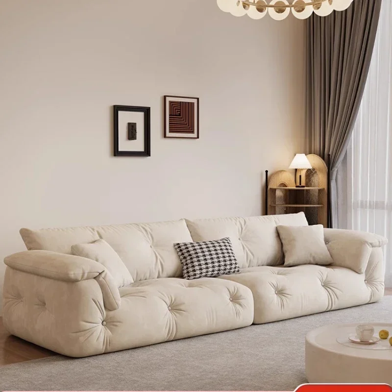 Cream wind cloud fabric sofa living room simple modern straight row milk flannel sofa small apartment