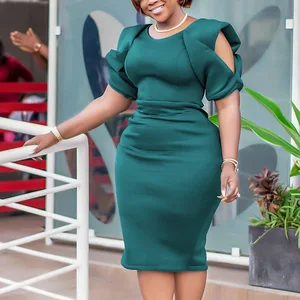 فساتين البوليستر الأفريقية للنساء O-الرقبة قصيرة الأكمام طول الركبة أصفر أحمر أخضر ملابس الصيف أعلى 10 مبيعات أردية كابولانا أفريقية - رقم 5