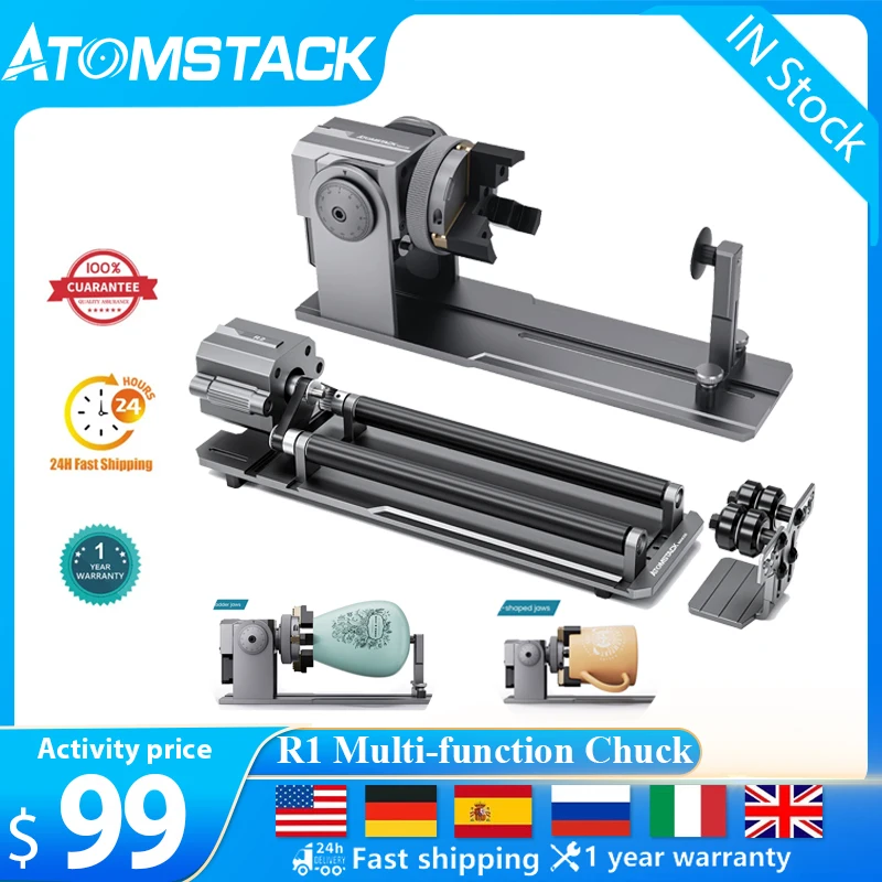 

Atomstack Maker R1 Pro Multi-function Chuck and R3 Roller Rotary For A5 PRO/A10/S10/X20/A20/S20 PRO CNC Laser Engraver Machine