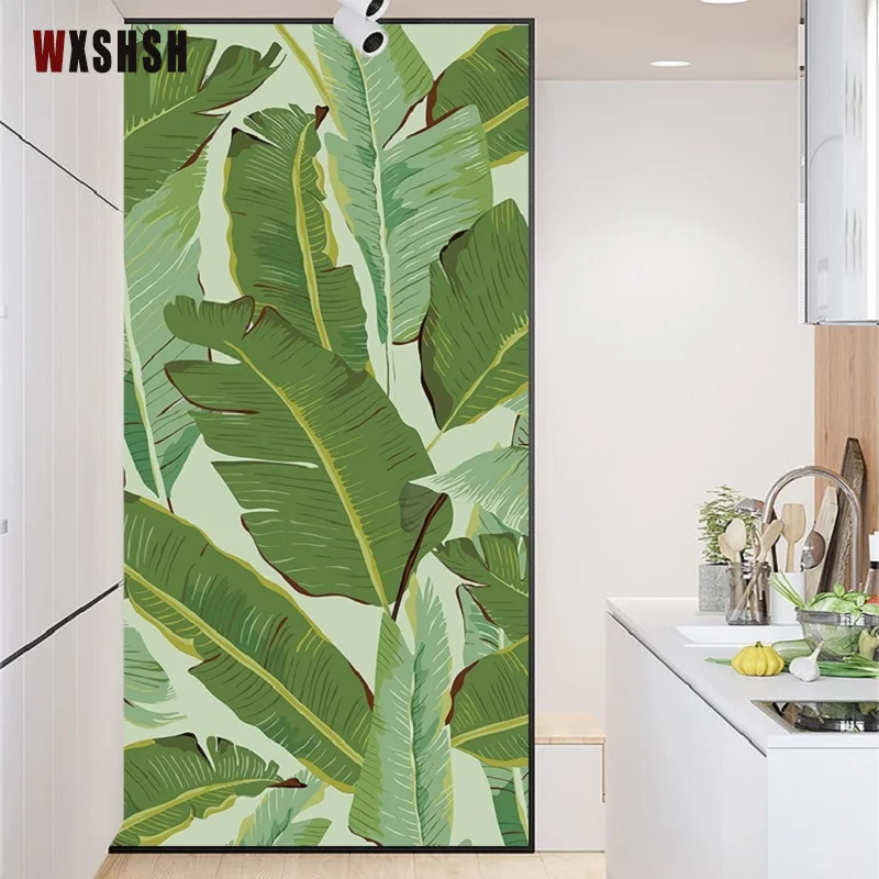 

Custom Size Static Cling Glass Sticker Green Leaves Private Sun-Block Water-Proof Removable Frosted Tint-Film For Home Office