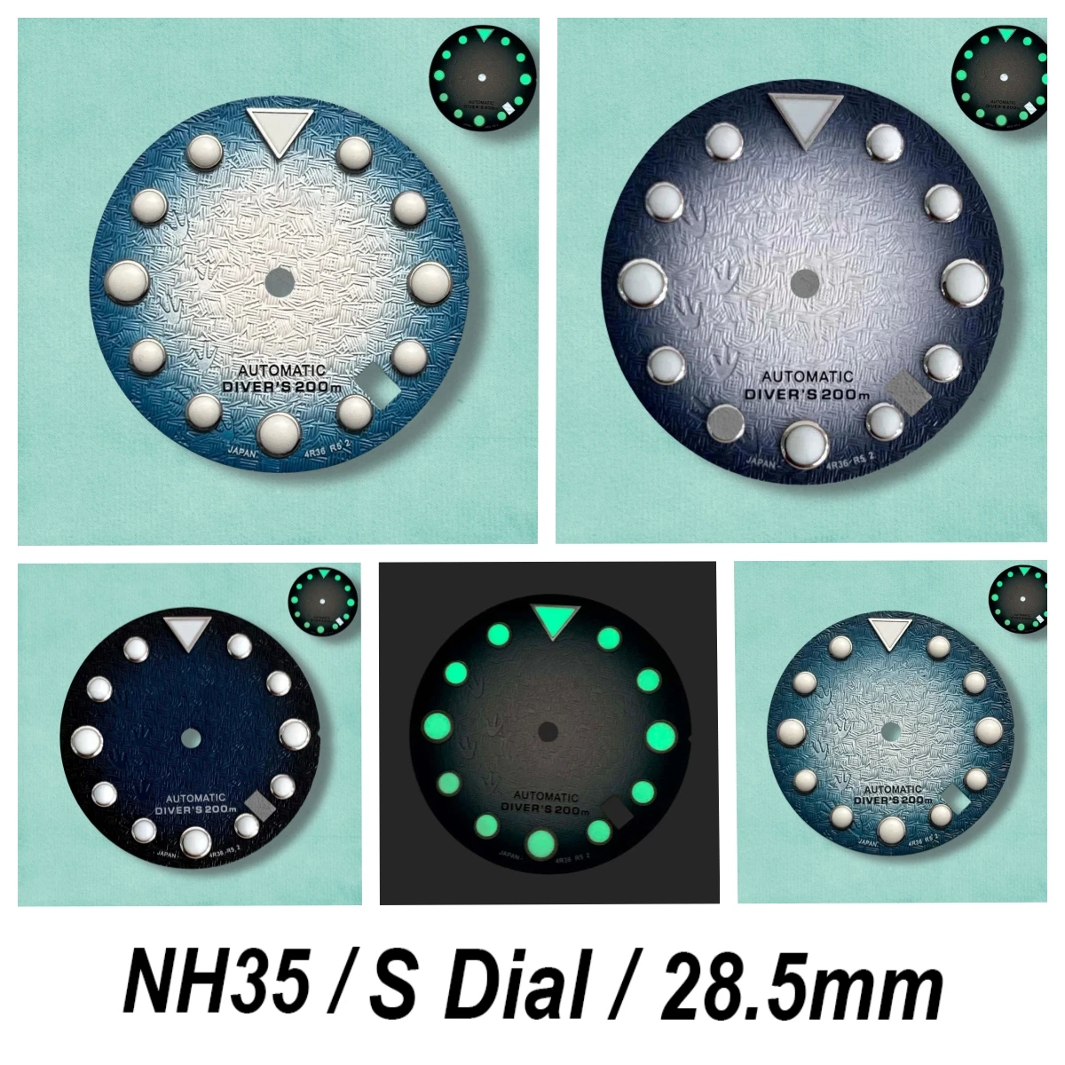 

High Quality 28.5mm S Logo NH35 Dial 3D Footprints Dial Fit NH35 Movement C3 Green Luminous SKX007/SUB Dial NH35 Accessories