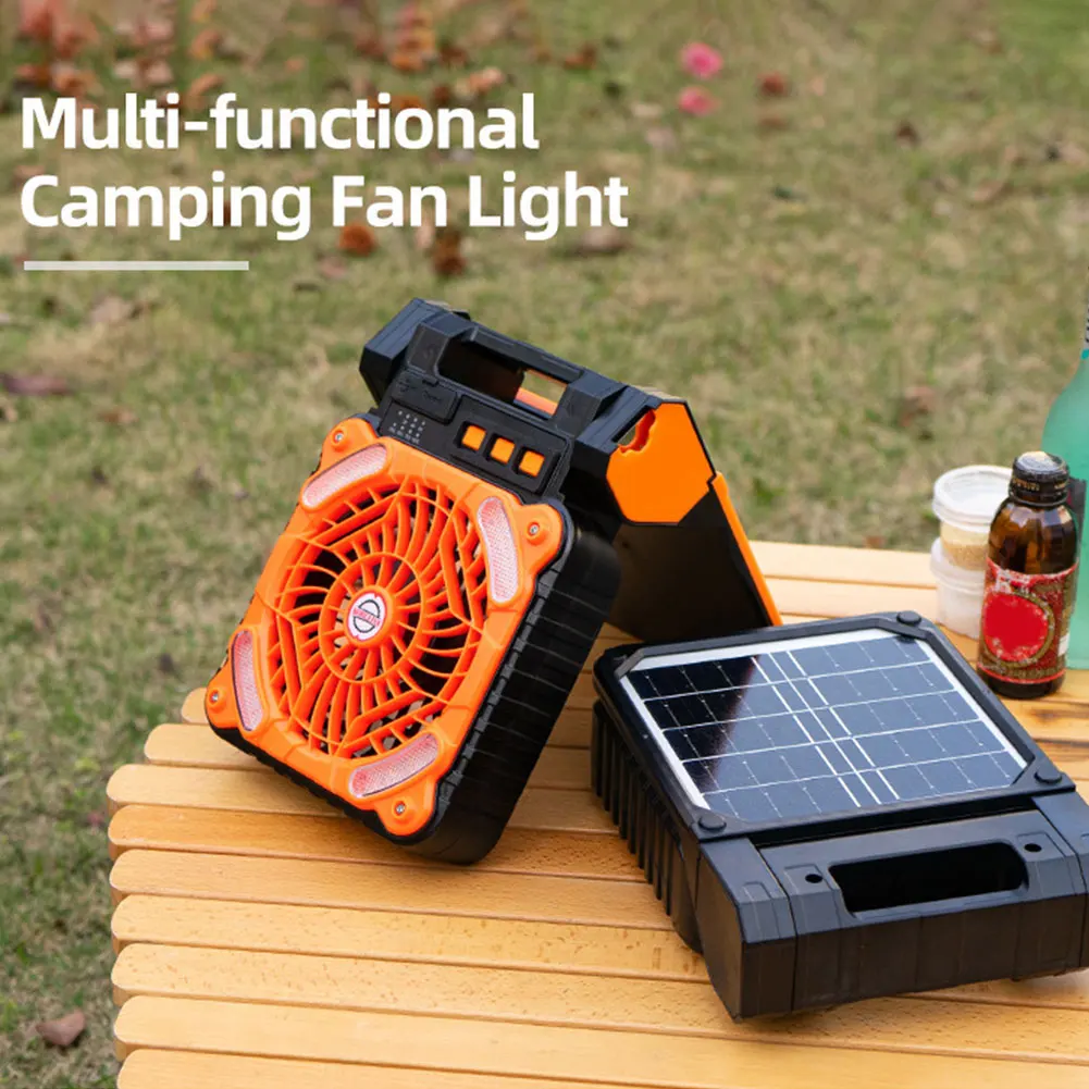 

Solar Outdoor Camping Fan with LED Light 5200mAh Solar Portable Electric Fan 4 Wind Speeds Solar Cordless Tent Fan for Emergency
