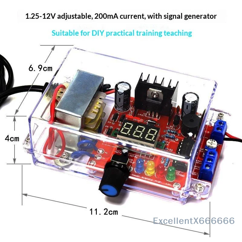 LM317 Adjustable Step Down Voltage Regulator DIY Kit 110V/220V Input to 1.25V-12V Output Module for Electronic Circuit Training
