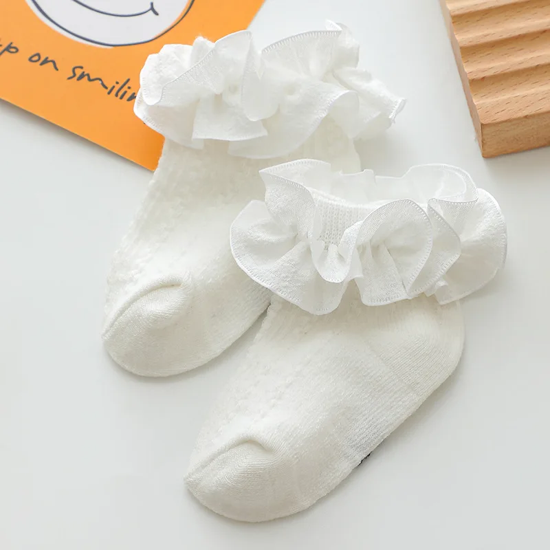 New Cute Kids Sock Newborn Toddlers Girls Ruffled Socks Frilly Cotton Ankle Baby Socks with Lacework Decoration