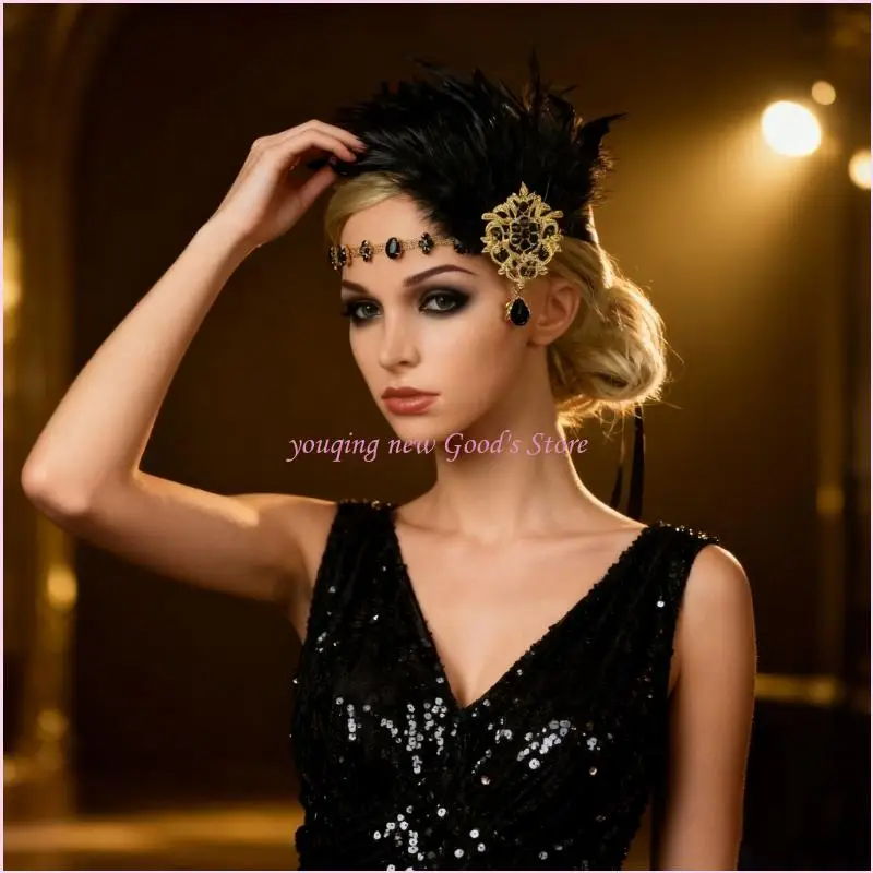 57QA 1920s Headpiece Flapper Headband,คริสตัล Hair Band Roaring 20s Gatsby Headpiece อุปกรณ์เสริมผมสำหรับของขวัญสตรี