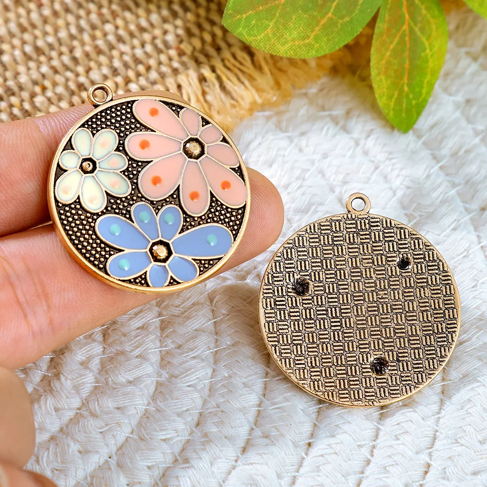 Vintage Bohemia Colorful Enamel Round Pendants Charms for DIY Jewelry Making Women Earrings Necklace  Accessories Parts image 3