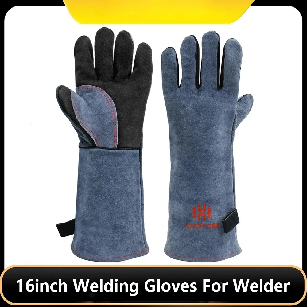 16 Inch Welding Gloves For Welder Work Gloves Thick Cow Split Leather Heat Resistant Oven BBQ Gloves For Grill Heat Insulation