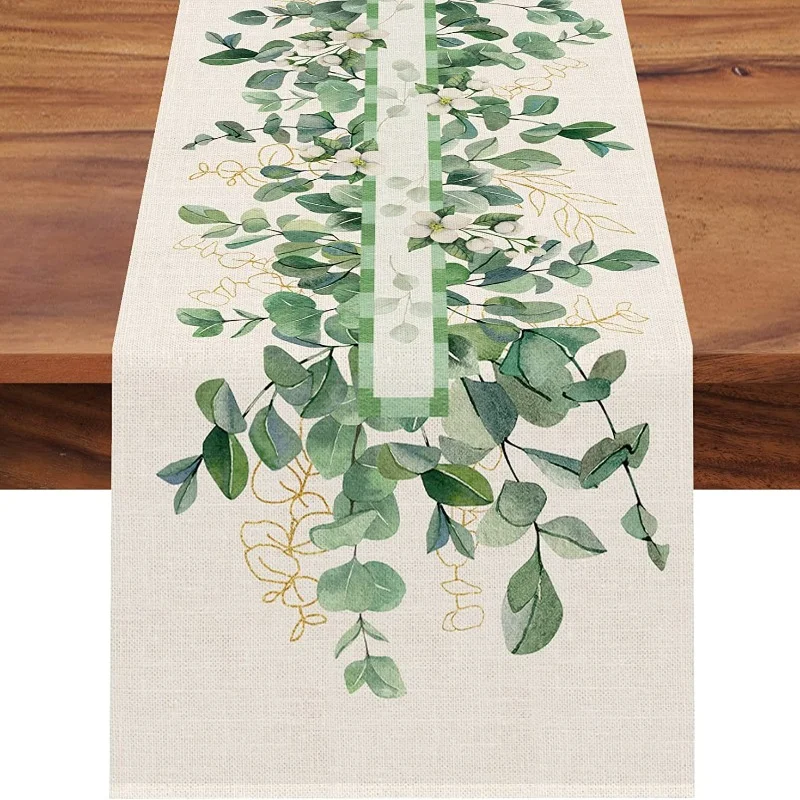 Dogwood Flower Linen Table Runner, Anniversary Holiday Kitchen Table Decoration Table Runner Home Dinner Party Accessories