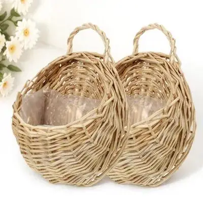 

2Pcs Hanging Woven Baskets Wall Hanging Flower Basket Decorative Storage Basket for Door Kitchen Bathroom Living Room