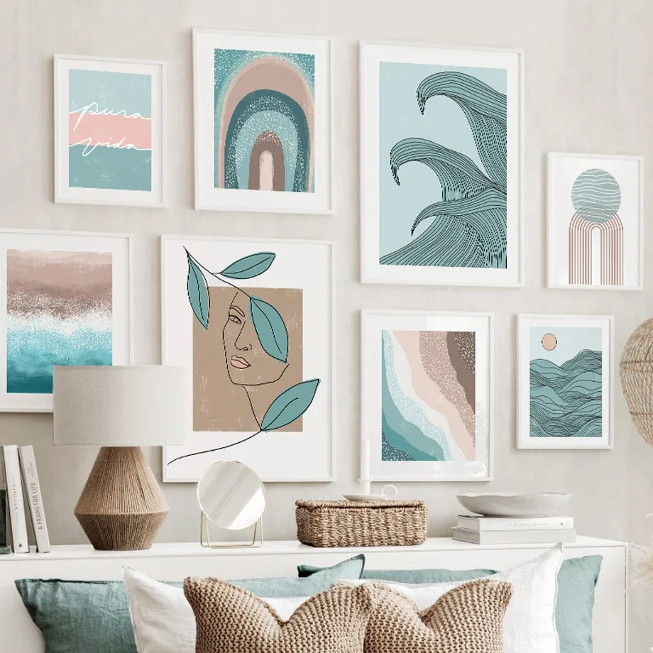 

Abstract Girl Sea Wave Rainbow Monstera Canvas PaintingWall Art Nordic Posters And Prints Wall Pictures For Living Room Decor