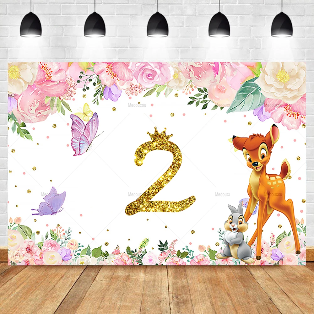 Cartoon Bambi Photo Backdrop Custom Forest Animal Poster Children Birthday Party Baby Shower Banner Decoration Photography Props