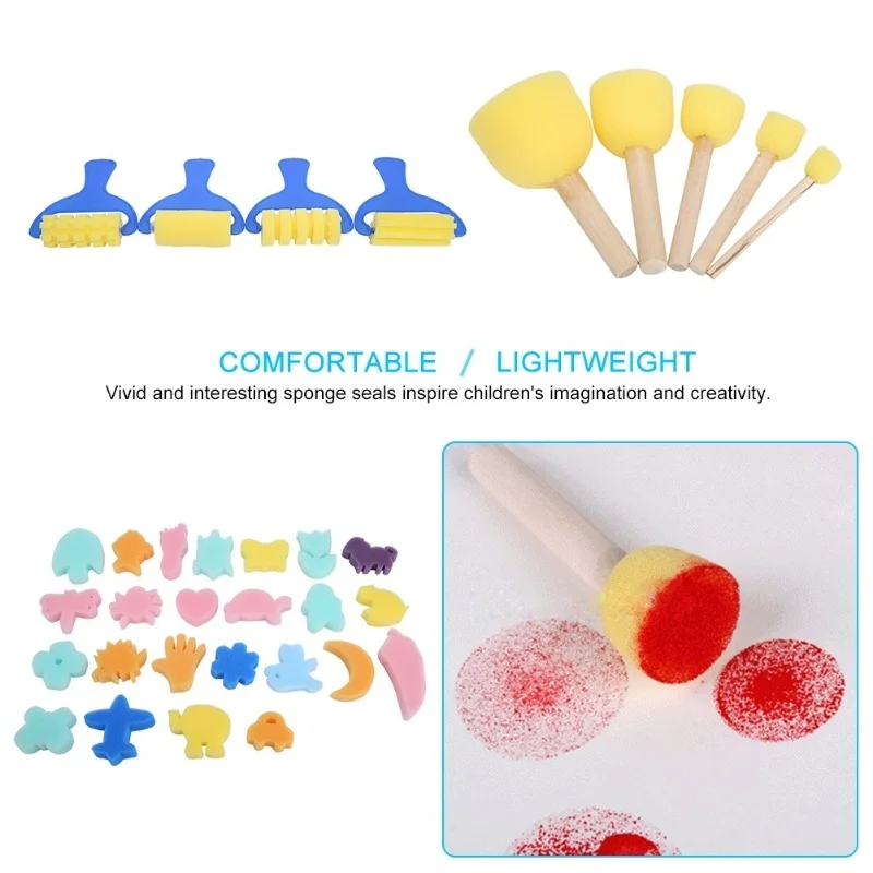 39 Pcs DIY Children Color Sponge Painting Brushes Drawing Doodle Kids Toys Tools