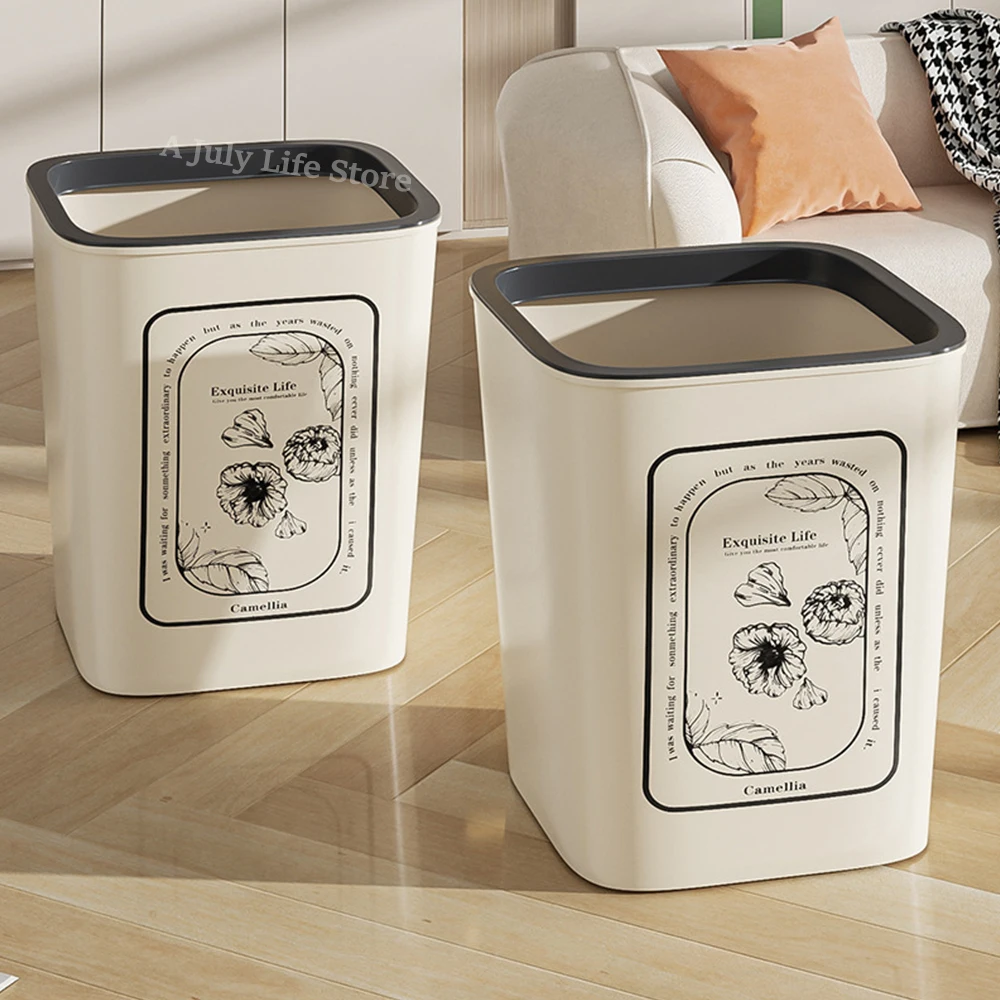 10/15L Trash Can Plastic Waste Basket Garbage Can Container Bin for Bathroom Office Bedroom Kitchen Home Kids Rooms Square