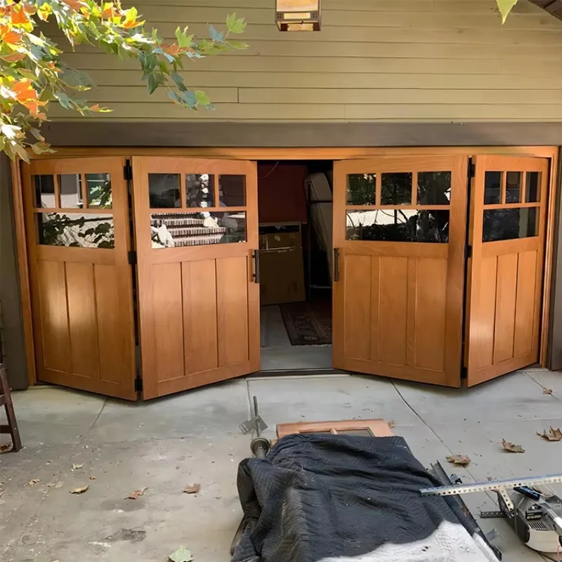 Modern American Carriage Style Double Bifold Car Garage Doors Automatic Aluminium Carriage Doors Finished Surface for Villas