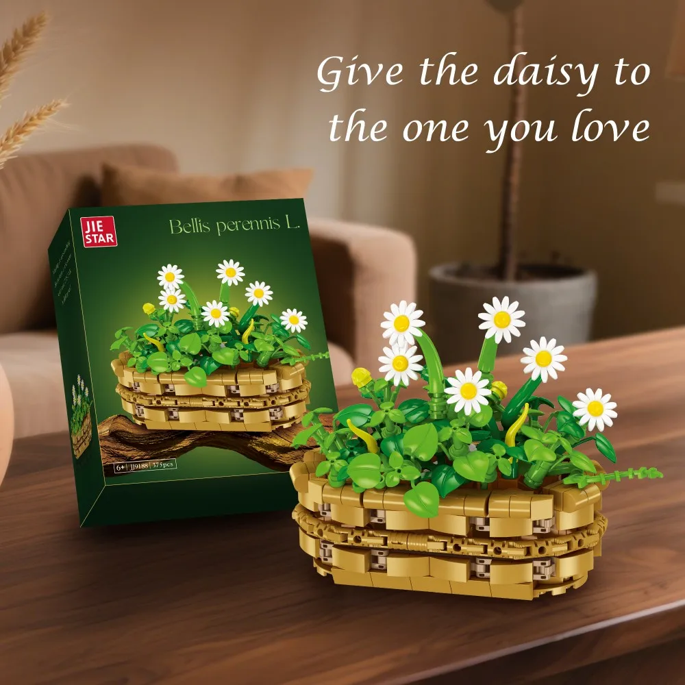 375 قطعة من مكعبات بناء نباتات الأقحوان - ديكور وعاء بونساي صغير للمكتب، لا حاجة إلى ماء هدية إبداعية للبالغين والمراهقين