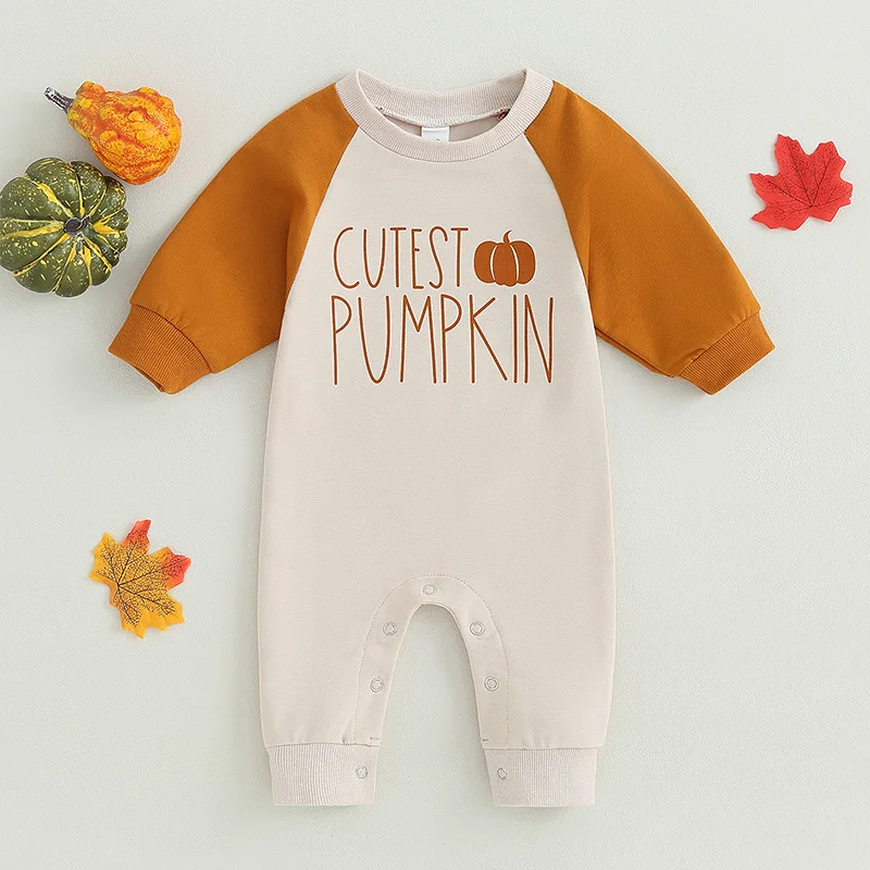 

Halloween Baby Jumpsuit Autumn Outfit New Pumpkin Print Long Sleeved Baby Onesie Thanksgiving Romper