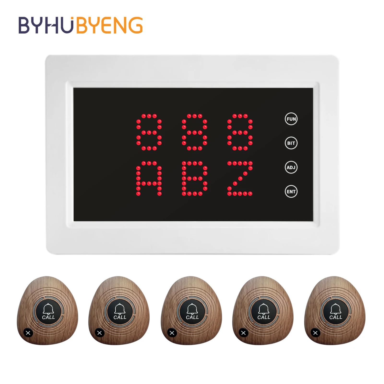 BYHUBYENG Restaurant Waiter Pager Calling System Customer Service 5 Vibration Bell Hookah 1 Display Host Receiver for Cafe Bar