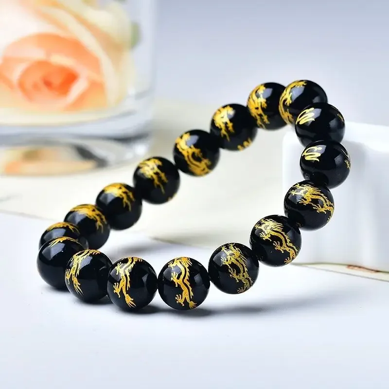 

Mencheese Obsidian Hot Golden Dragon Buddha Beads Customized Bracelet Safe Lucky Buddha Beads Men's Birth Year Hand Jewelry