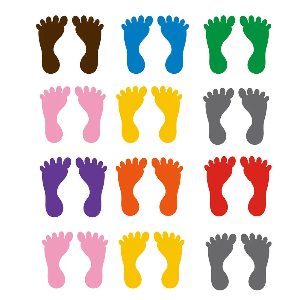 

12Pairs PVC Footprint Stickers Colorful Floor Decals for Sensory Direction Training School Bus Boarding Stair Safety