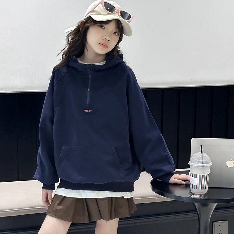 

Модная толстовка с капюшоном для девочек, детский свитер среднего и большого размера на толстой подкладке с капюшоном на осень и зиму, новый стиль