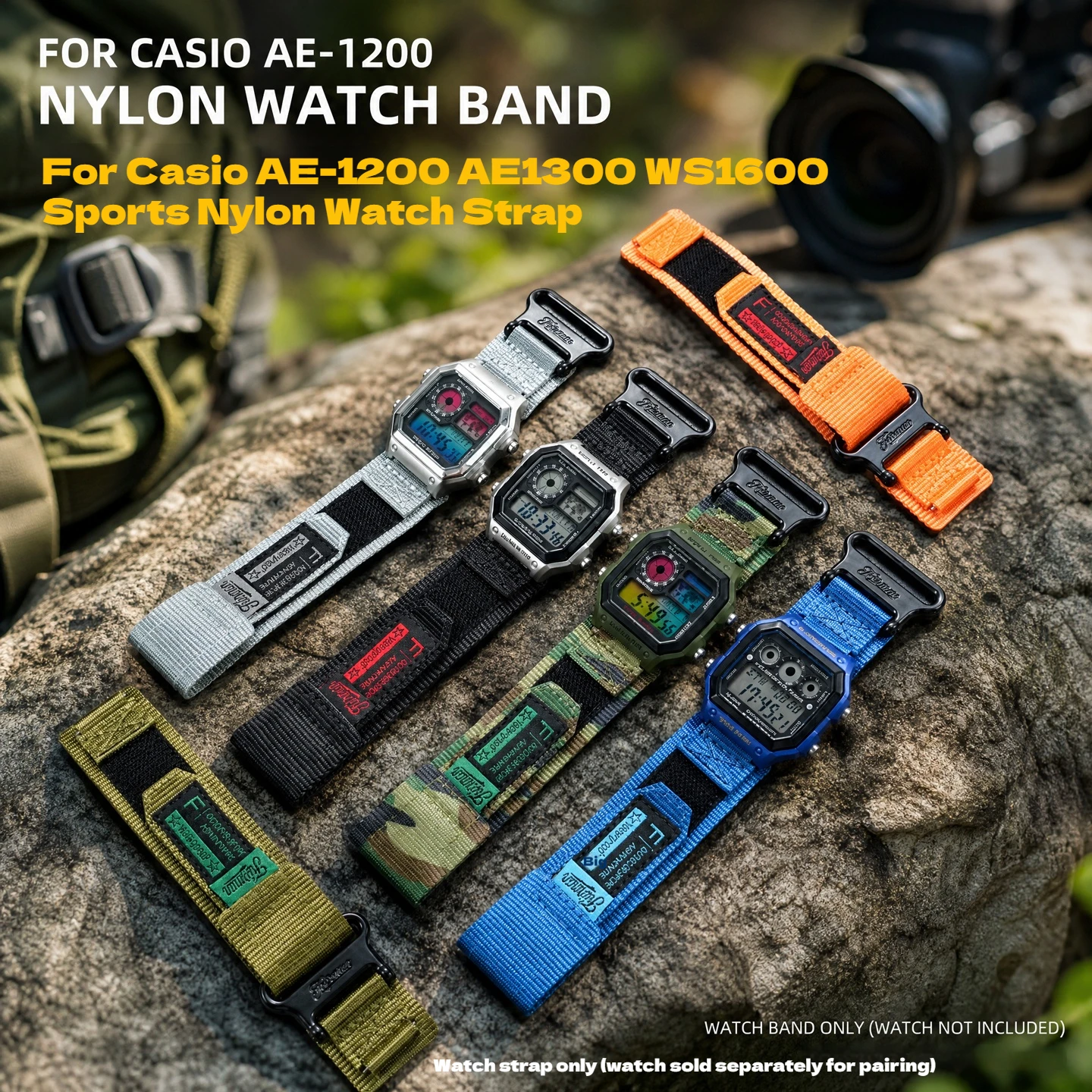 Modified AE1200 Nylon Watch Band Hook & Loop Strap For Casio AE-1200WH WS-1600 AE-1300 Replacement Wristband Steel Watch Case