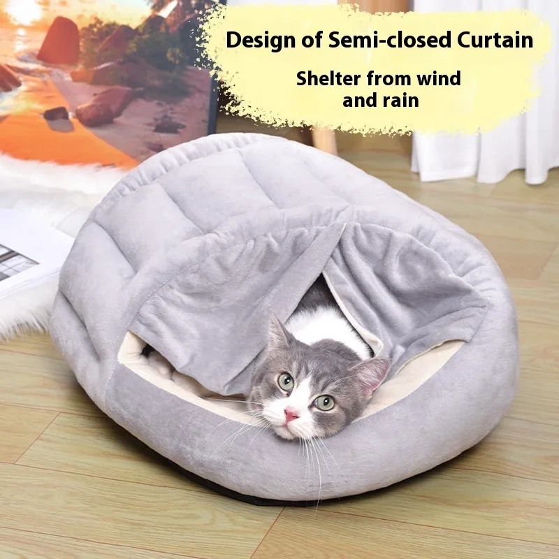 

new winter thickened and velvet warm cat nest semi-closed curtain pet nest bed