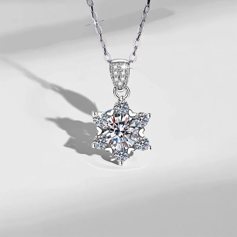 

Потрясающее ожерелье с подвеской из муассанита в форме снежинки, 1 карат, цвет D, серебро 925 пробы, новая коллекция, сертифицированные GBA ювелирные изделия для женщин