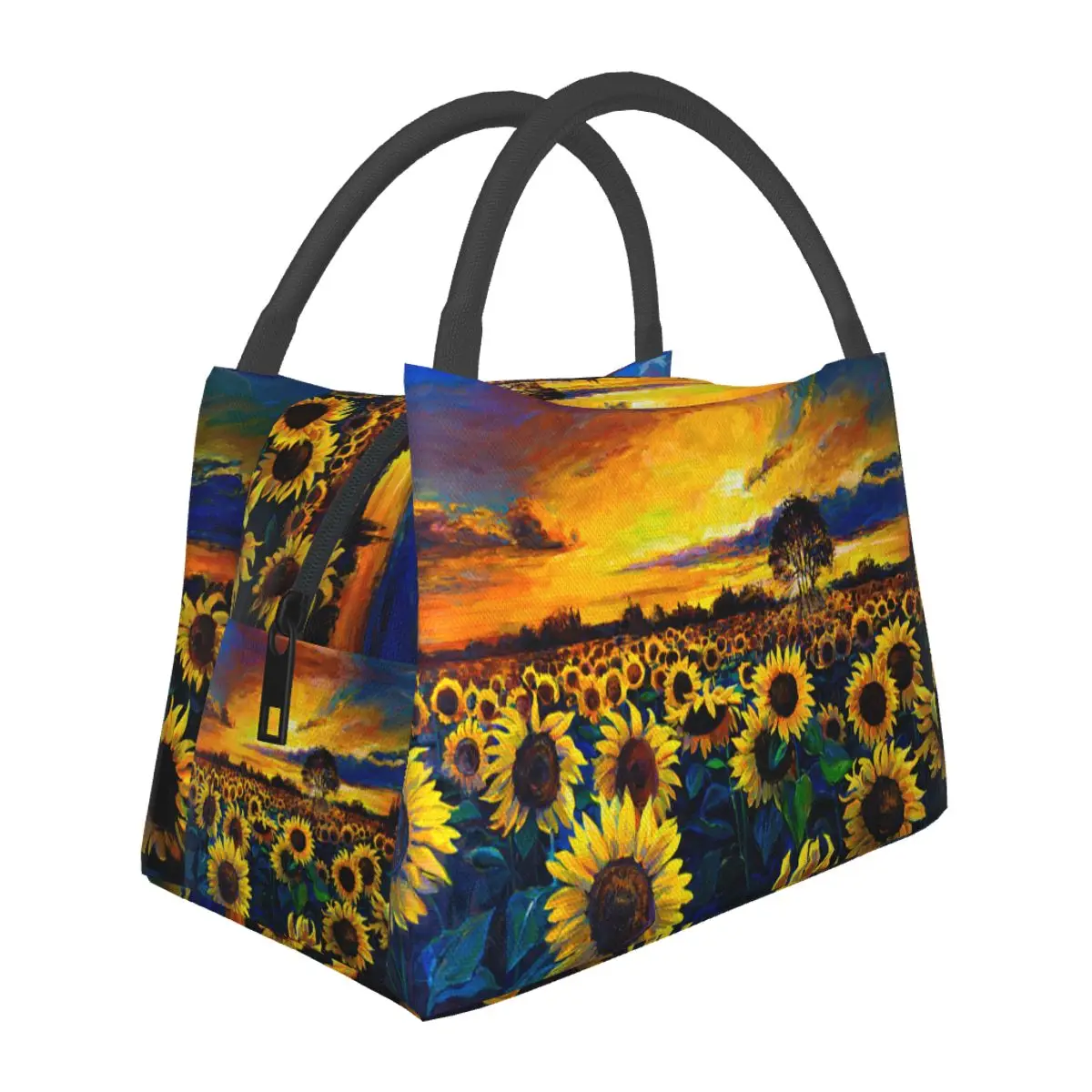 

Oil Painting Sunflower Field Lunch Bag Portable Insulated Canvas Cooler Bag Modern art Thermal Cold Food Picnic Lunch Box