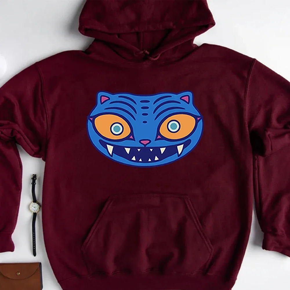 Camiseta com capuz estilo esportivo com estampa de tigre pulôver masculino feminino manga comprida com capuz