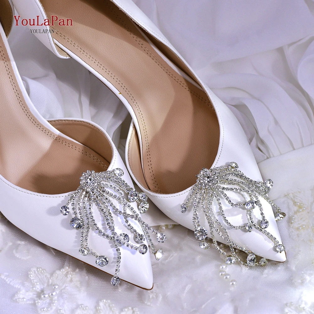 YoulaPan-Rhinestone Cadeia Shoe Clips, Braçadeira De Metal Removível, Decoração De Saltos De Noiva, Acessórios Do Casamento, HX64