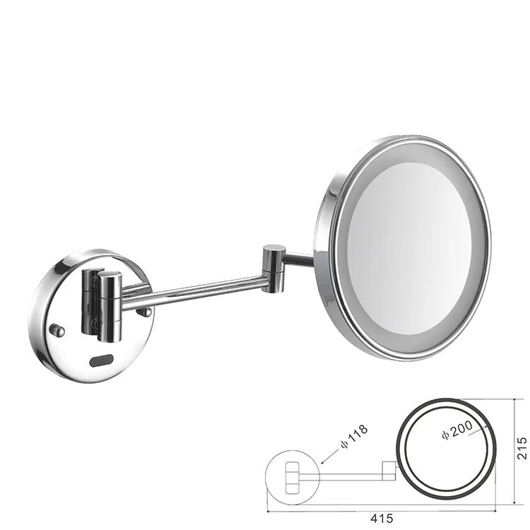 Induction beauty mirror single-sided LED makeup mirror bathroom wall mounted retractable folding vanity magnifying glass