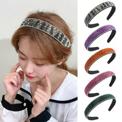 1pc Retro Wide Hair Hoop Shiny Rhinestones Inlaid Lightweight Headband Bright Color Hairband Hair Accessories Головной Пояс