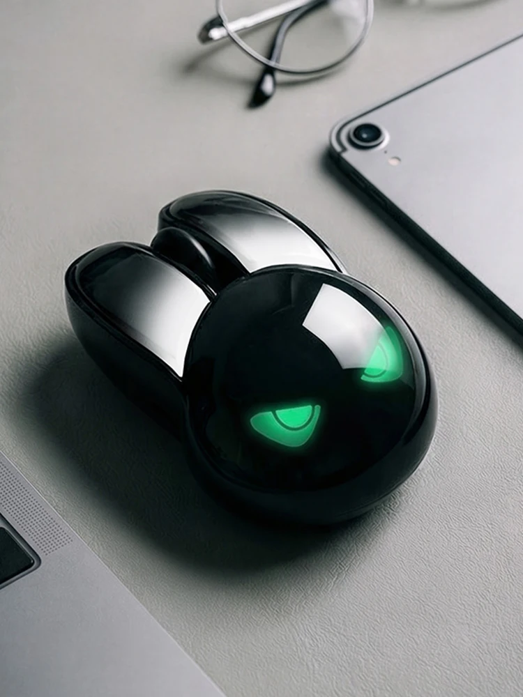MOFII M6C Evil Rabbit Dual-Mode-Maus, Schwarz mit Cooler Hasenform, RGB-Umgebungslicht, Leise Aufladbar, Kompatibel mit Mehreren Geräten