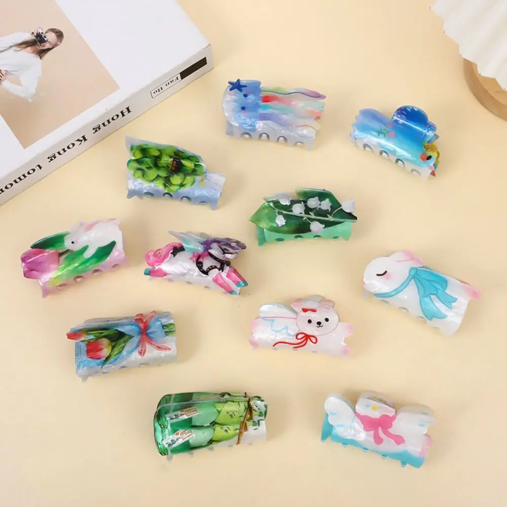 Creative Acrylic Double-sided Printed Hair Claw Irregular Rabbit Ocean Animal Claw Clip Bird Colorful Jellyfish Shark Clip Girls