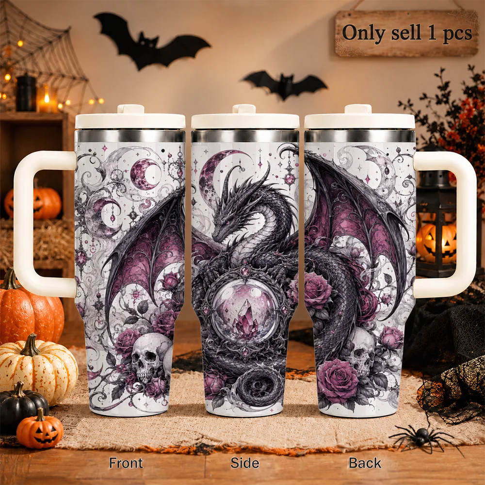 Gothic Dragon Vacuum Flasks 40oz Large Capacity Stainless Steel Tumbler with Handle Straw Lid Insulated Travel Mug Cup