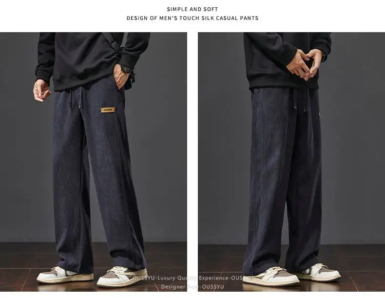 Herren-Cordhose für Herbst und Winter, locker geschnitten, gerade, mit Kordelzug, elastischem Bund, Streetwear-Mode, Baggy, lässige Hose, braun – Detail 6