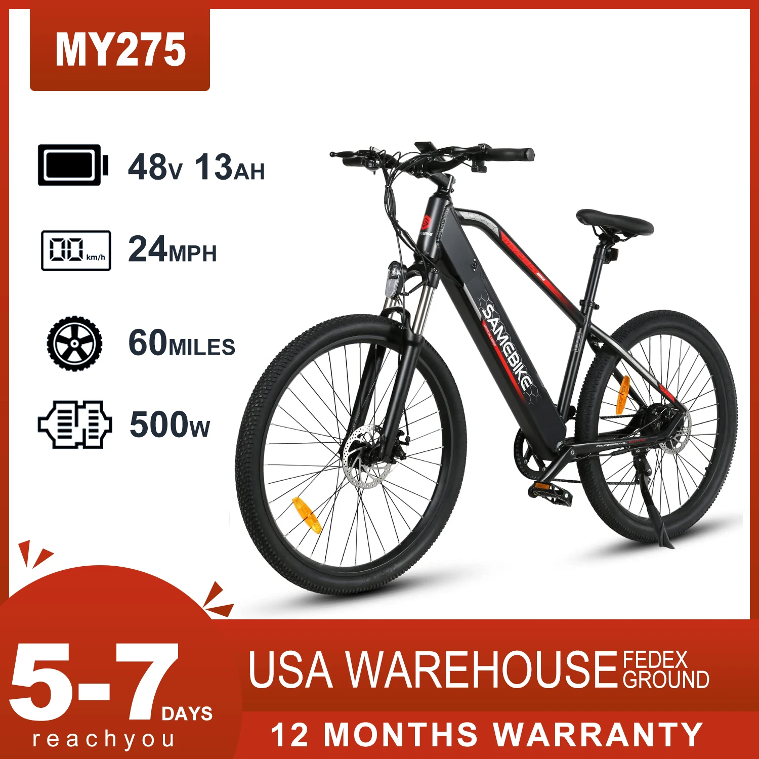 500W 24MPH 48V Electric Bike For Adults E-bike Commuter 60Miles Electric MTB Bicycle With Screen Dispaly 13AH Removable Battery